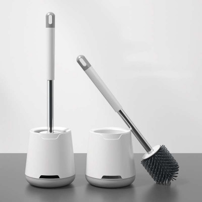 Durable stainless steel handle bathroom cleaning silicone flex toilet brush with holder