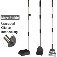 Three-piece Set with Pet Poop Tray and Rake and Shovel Pet Waste Removal Scoop with Long Adjustable Sectional Stainless Handles