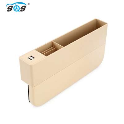 Dual USB Charger Auto Front Seat Crevice Storage Box Organizer Car Gap Pocket Stowing Tidying Console Filler Seat Side Organizer